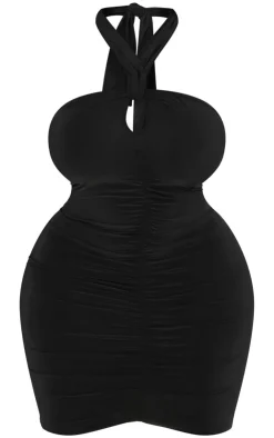 Plus Key Hole Halterneck Detail Ruched Bodycon Dress-PrettyLittleThing Sale
