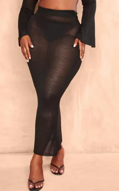 Online PrettyLittleThing Plus Knitted Midaxi Skirt Black