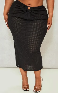 New PrettyLittleThing Plus Knitted Ring Detail Maxi Skirt Black