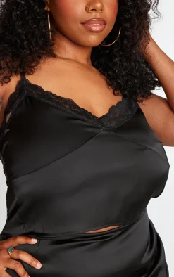 Discount PrettyLittleThing Plus Lace Detail Cami Top Black