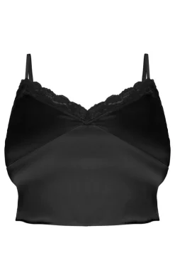 Discount PrettyLittleThing Plus Lace Detail Cami Top Black