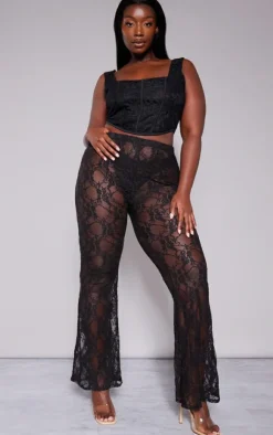 Clearance PrettyLittleThing Plus Lace Flared Pants Black