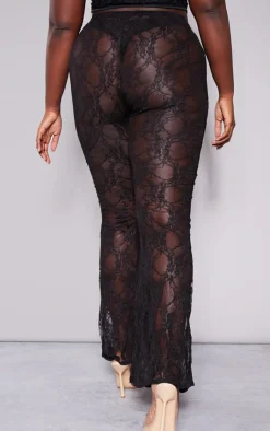 Clearance PrettyLittleThing Plus Lace Flared Pants Black