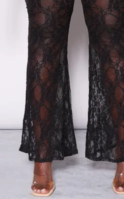 Clearance PrettyLittleThing Plus Lace Flared Pants Black