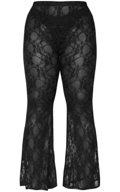 Clearance PrettyLittleThing Plus Lace Flared Pants Black