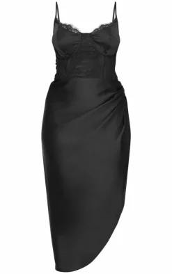 Plus Lace Insert Cup Detail Ruched Side Midi Dress-PrettyLittleThing Sale