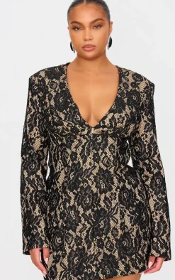 Plus Lace Plunge Neck Blazer Dress-PrettyLittleThing Best