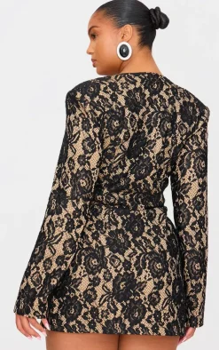 Plus Lace Plunge Neck Blazer Dress-PrettyLittleThing Best