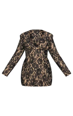 Plus Lace Plunge Neck Blazer Dress-PrettyLittleThing Best