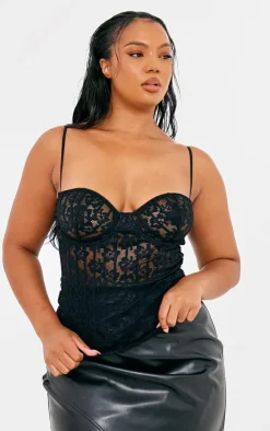 PrettyLittleThing Sleeveless Tops*Plus Lace Spaghetti Strap Long Corset