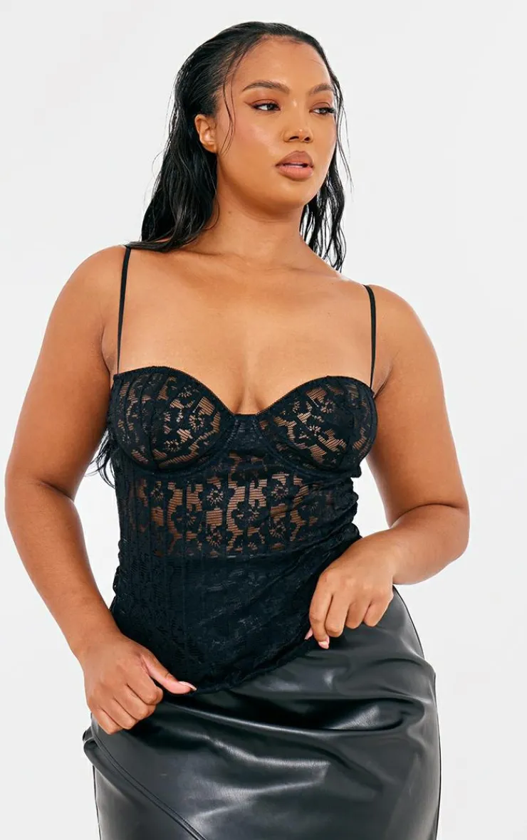 PrettyLittleThing Sleeveless Tops*Plus Lace Spaghetti Strap Long Corset