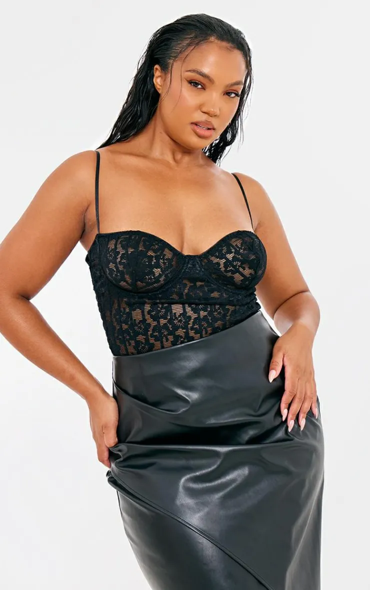PrettyLittleThing Sleeveless Tops*Plus Lace Spaghetti Strap Long Corset