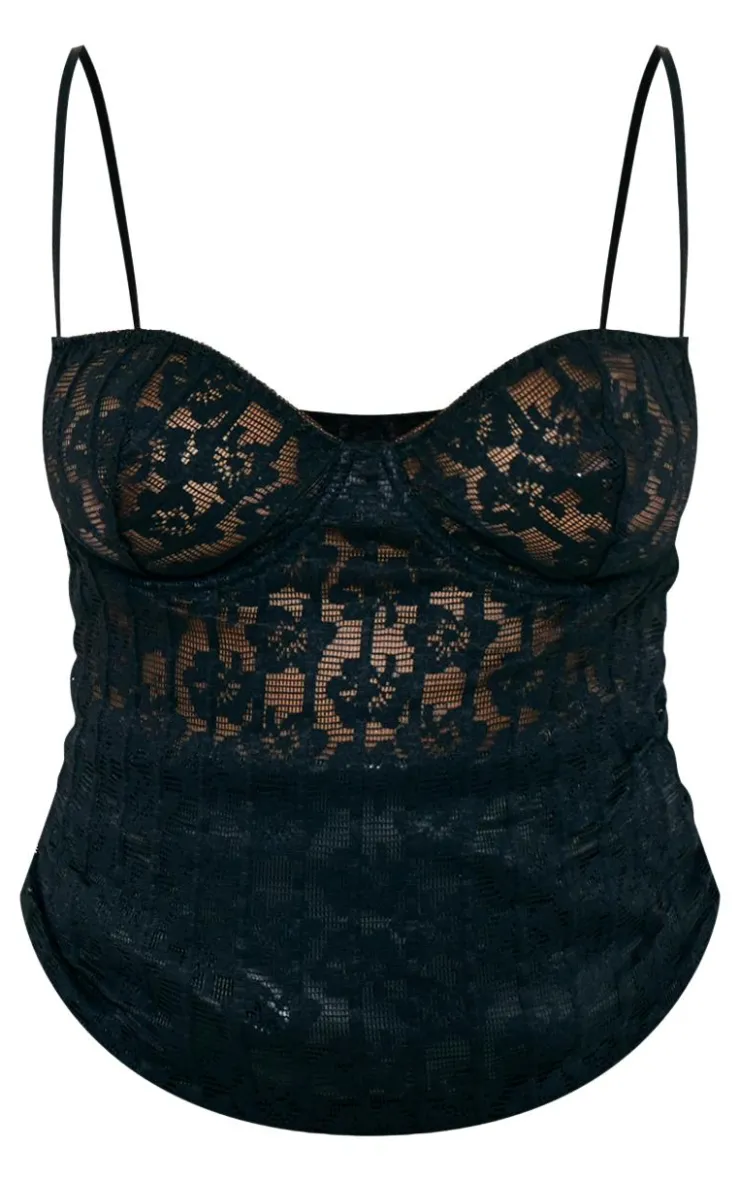 PrettyLittleThing Sleeveless Tops*Plus Lace Spaghetti Strap Long Corset