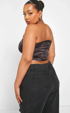 PrettyLittleThing Sleeveless Tops*Plus Lace Up Satin Seam Detail Corset Top