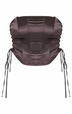 PrettyLittleThing Sleeveless Tops*Plus Lace Up Satin Seam Detail Corset Top