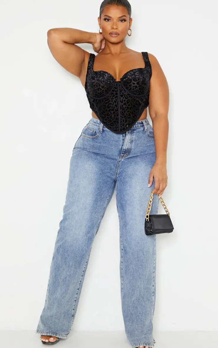 PrettyLittleThing Corsets*Plus Leopard Flocked Print Corset Top