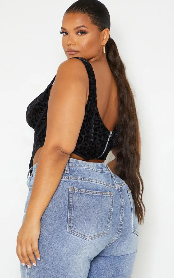 PrettyLittleThing Corsets*Plus Leopard Flocked Print Corset Top