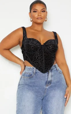 PrettyLittleThing Corsets*Plus Leopard Flocked Print Corset Top