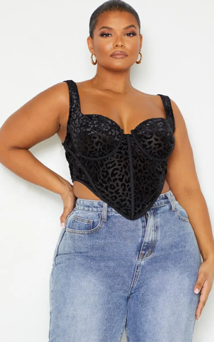PrettyLittleThing Corsets*Plus Leopard Flocked Print Corset Top