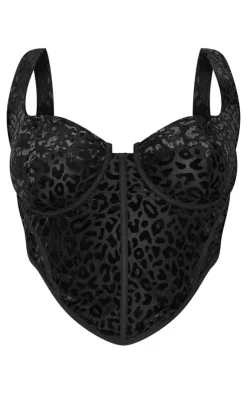PrettyLittleThing Corsets*Plus Leopard Flocked Print Corset Top