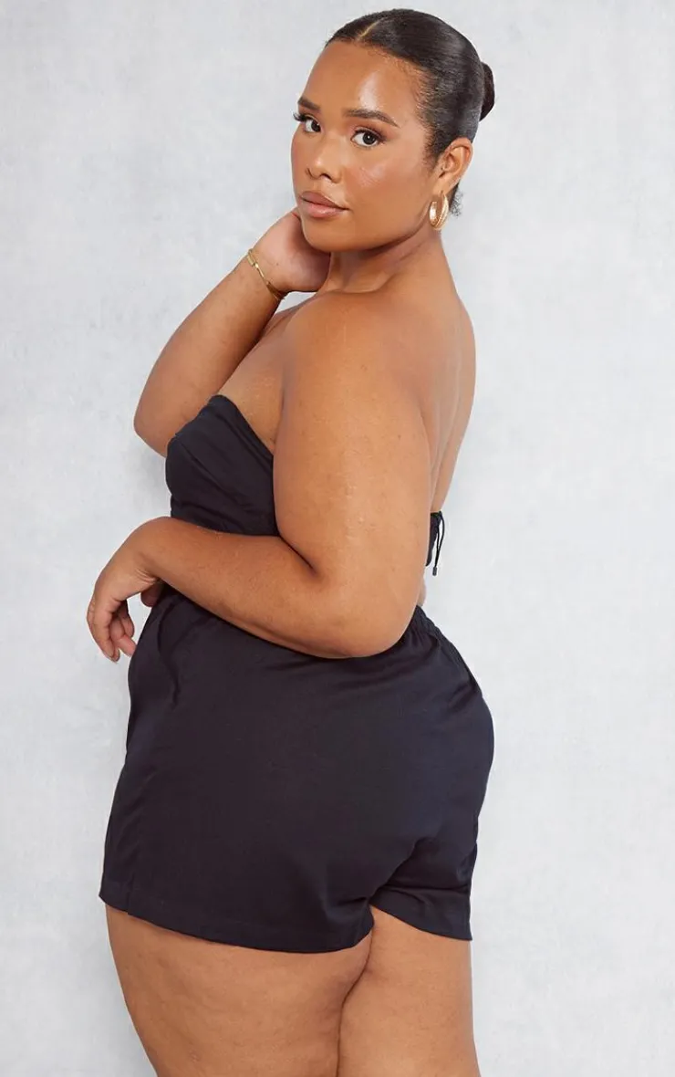 Sale PrettyLittleThing Plus Linen Look Bandeau Top Black