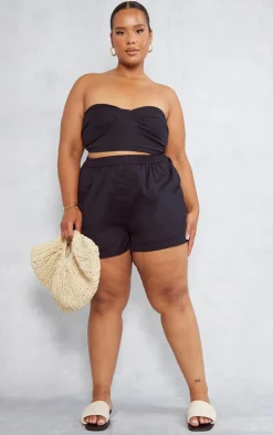 Sale PrettyLittleThing Plus Linen Look Bandeau Top Black