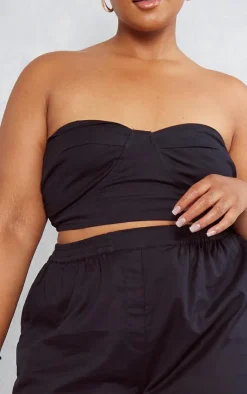 Sale PrettyLittleThing Plus Linen Look Bandeau Top Black
