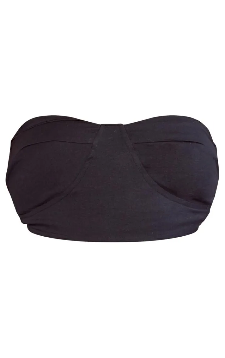 Sale PrettyLittleThing Plus Linen Look Bandeau Top Black