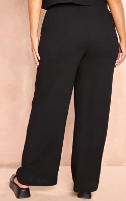 Plus Black Linen Look Wide Leg Pant