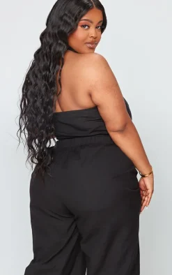 Hot PrettyLittleThing Plus Linen Wrap Halterneck Vest Black