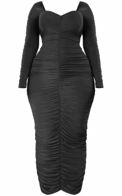 Plus Long Sleeve Extreme Ruching Midaxi Dress-PrettyLittleThing New