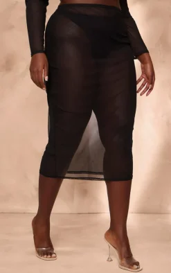 Plus Black Mesh Beach Midi Skirt