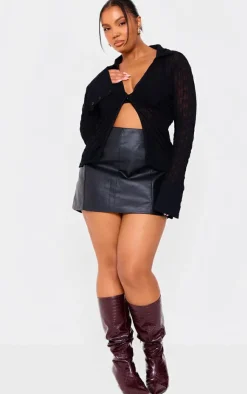 Hot PrettyLittleThing Plus Mesh Button Front Shirt Black