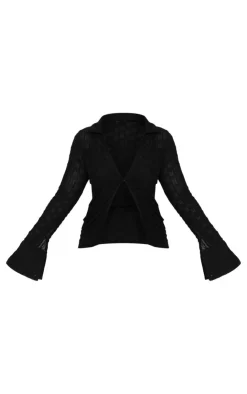 Hot PrettyLittleThing Plus Mesh Button Front Shirt Black