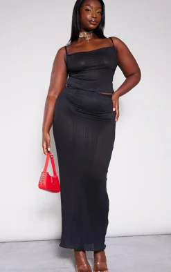 PrettyLittleThing Plus Mesh Maxi Skirt Black