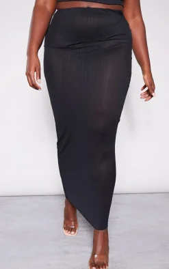 PrettyLittleThing Plus Mesh Maxi Skirt Black