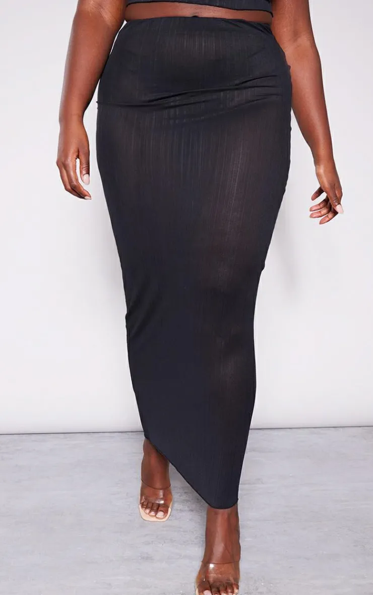 PrettyLittleThing Plus Mesh Maxi Skirt Black
