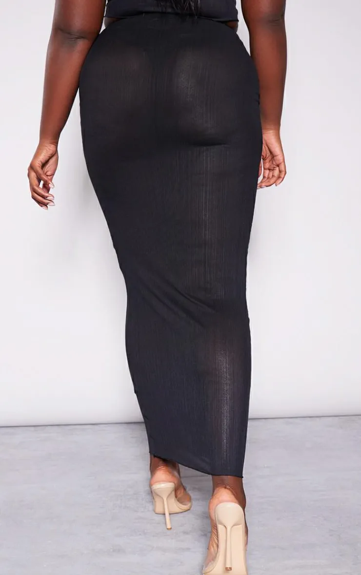PrettyLittleThing Plus Mesh Maxi Skirt Black
