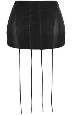 Sale PrettyLittleThing Plus Mesh Panelled Extreme Ruched Micro Mini Skirt Black