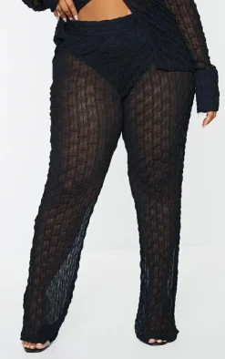 Discount PrettyLittleThing Plus Mesh Straight Leg Pants Black