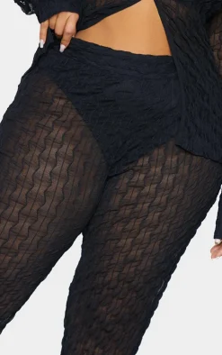 Discount PrettyLittleThing Plus Mesh Straight Leg Pants Black