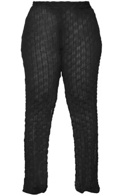 Discount PrettyLittleThing Plus Mesh Straight Leg Pants Black