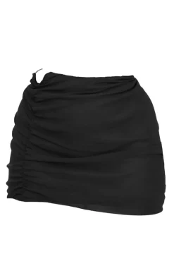 Hot PrettyLittleThing Plus Mesh Trim Detail Ruched Mini Skirt Black