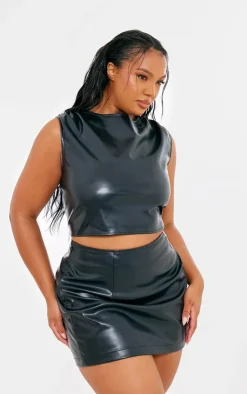 Best PrettyLittleThing Plus Micro Mini Faux Leather Skirt Black