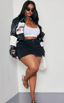Plus Black Motorsport PU Cropped Biker Jacket