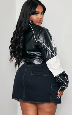 Plus Black Motorsport PU Cropped Biker Jacket