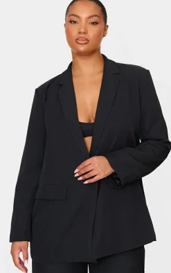 Discount PrettyLittleThing Plus Oversized Button Up Blazer Black