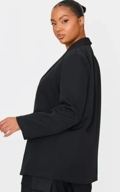 Discount PrettyLittleThing Plus Oversized Button Up Blazer Black