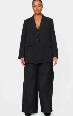 Discount PrettyLittleThing Plus Oversized Button Up Blazer Black