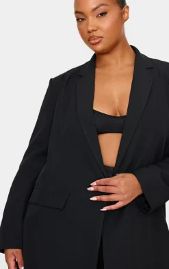 Discount PrettyLittleThing Plus Oversized Button Up Blazer Black
